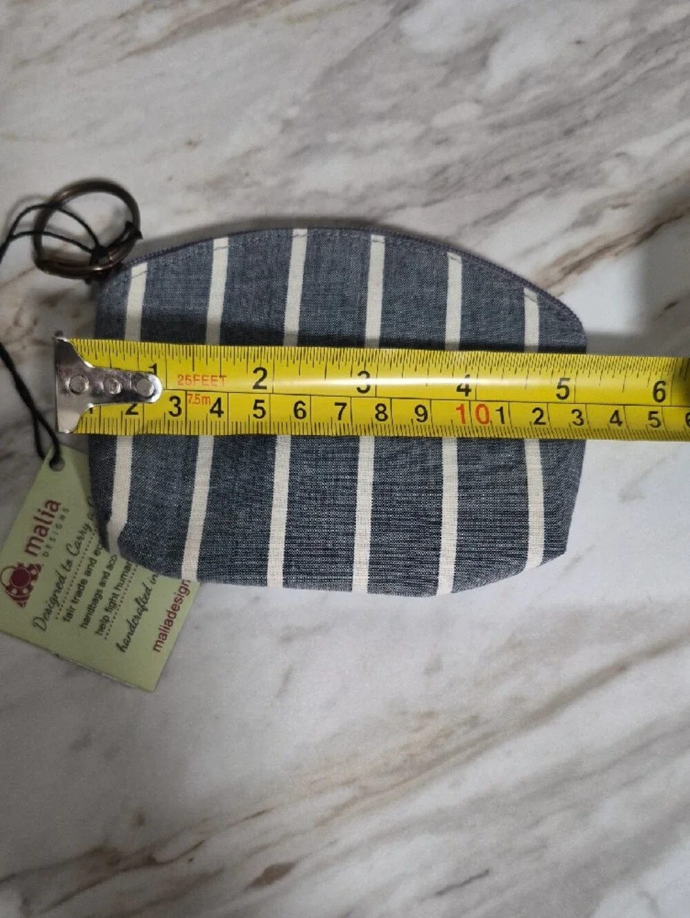 Malia Gray & White Striped Coin Pouch with Key Ring - Picture 6 of 7